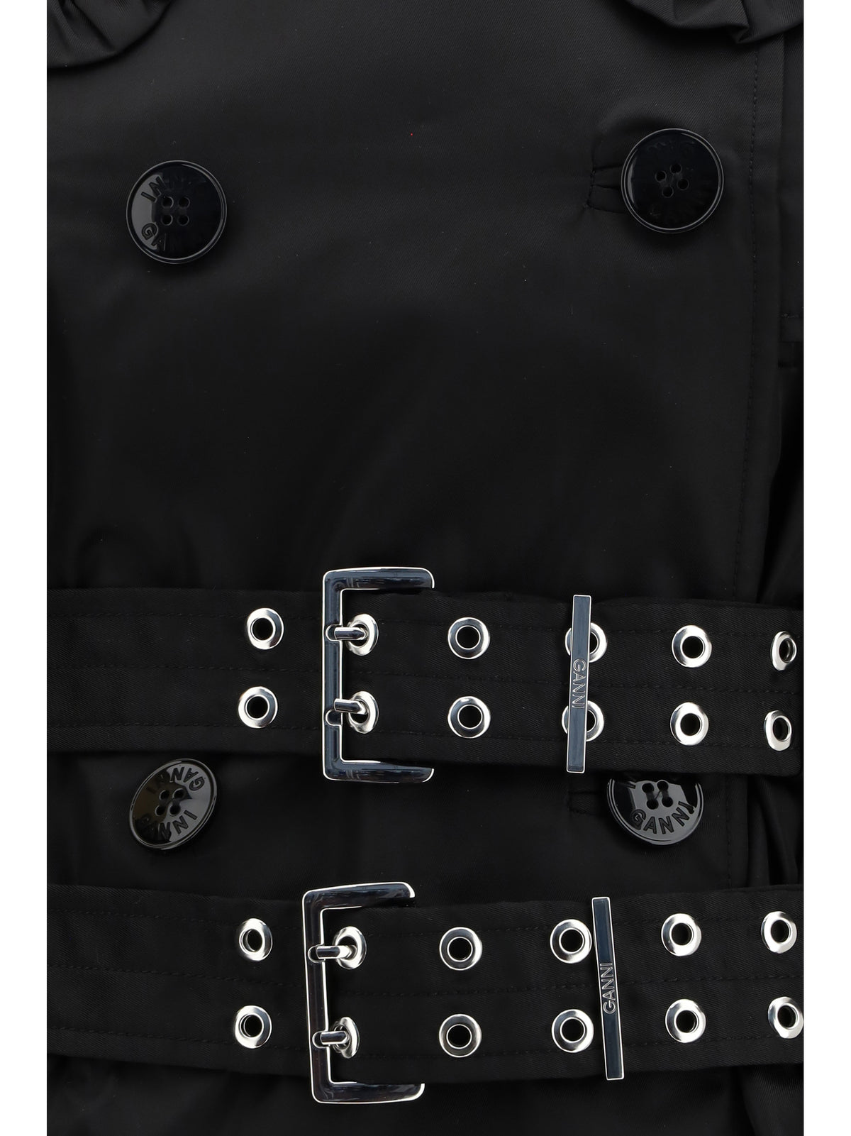 Ganni Belted double-breasted Coat - Black
