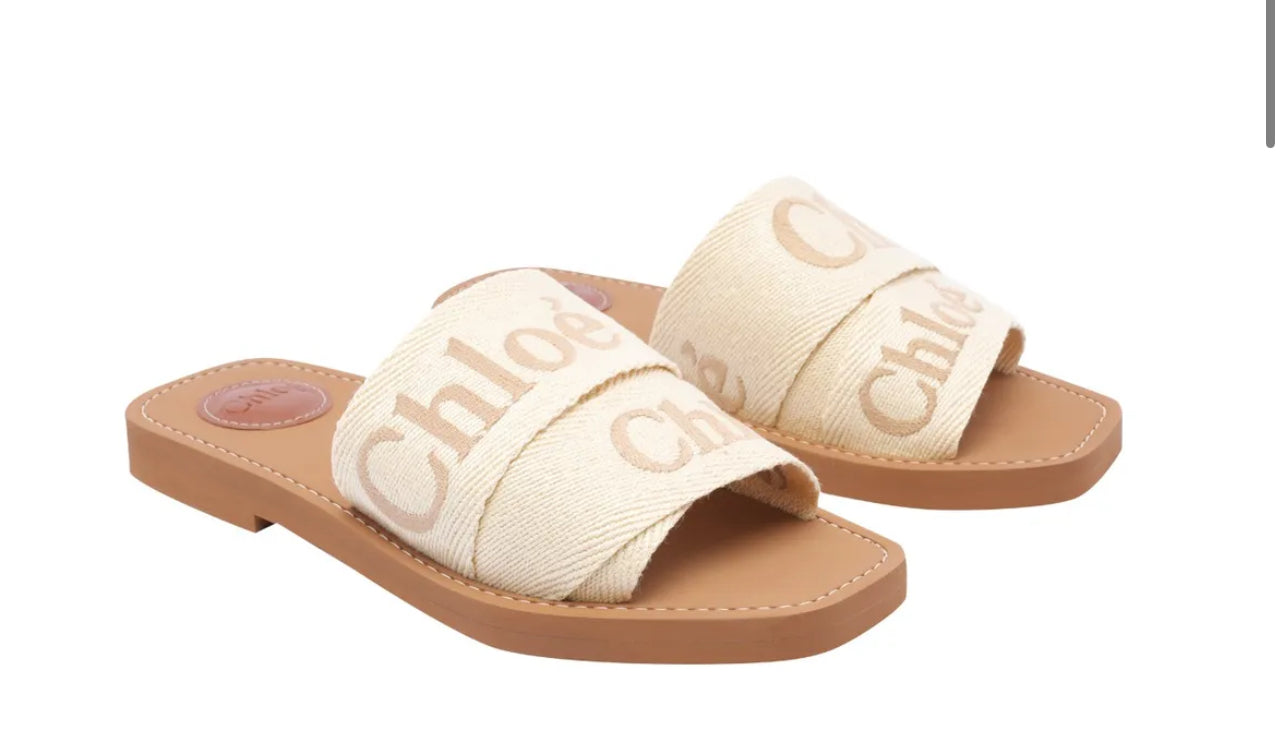 Chloe' Woody Flat Linen Sandals