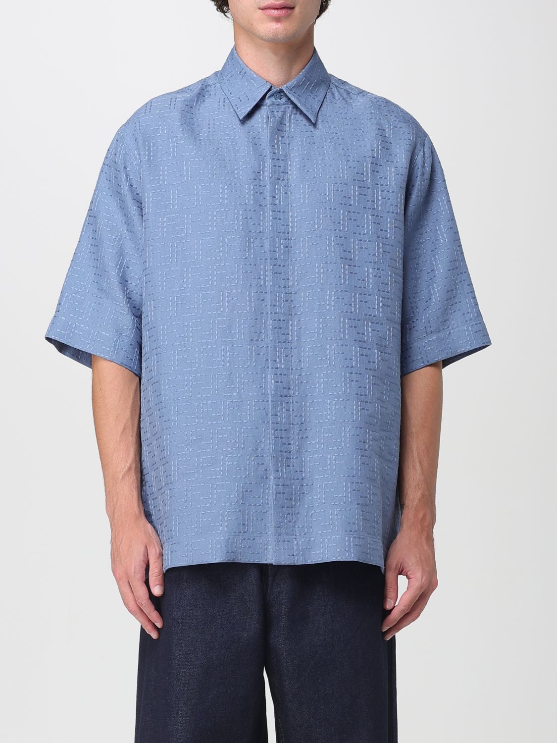 Fendi Shirt Men Gnawed Blue