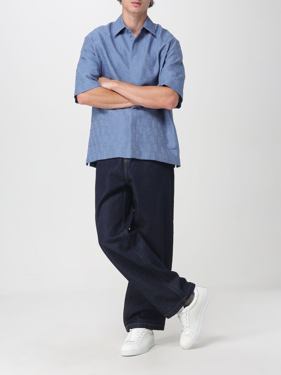 Fendi Shirt Men Gnawed Blue