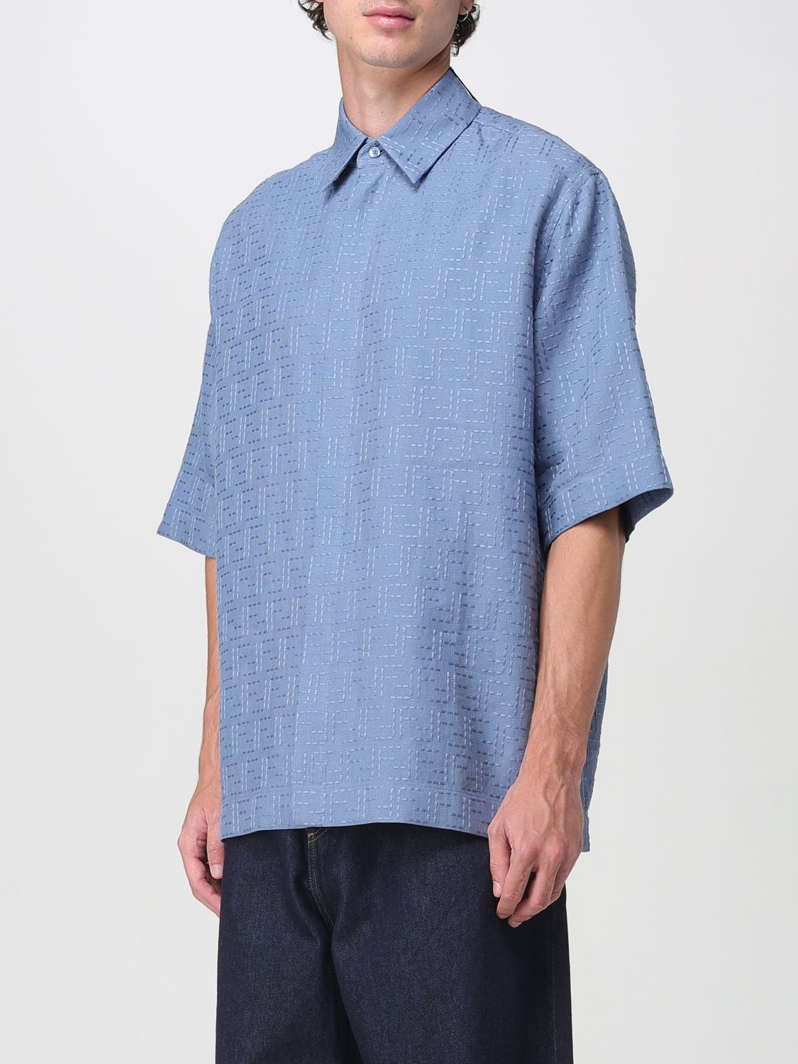 Fendi Shirt Men Gnawed Blue