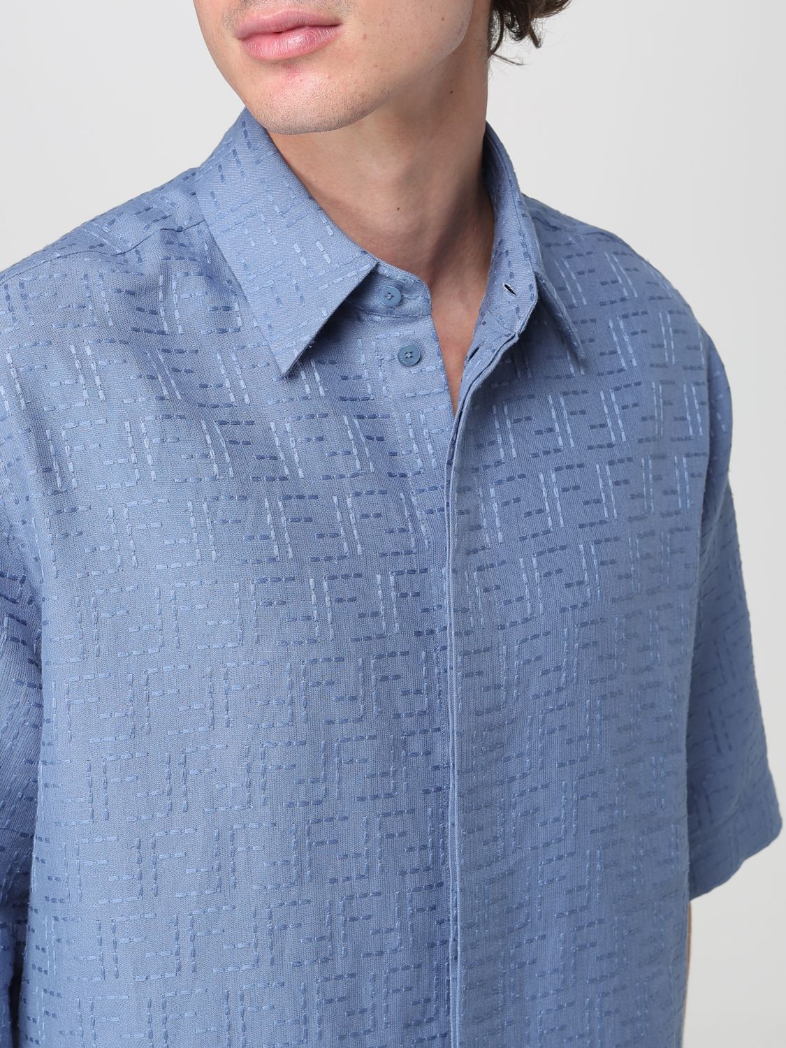 Fendi Shirt Men Gnawed Blue