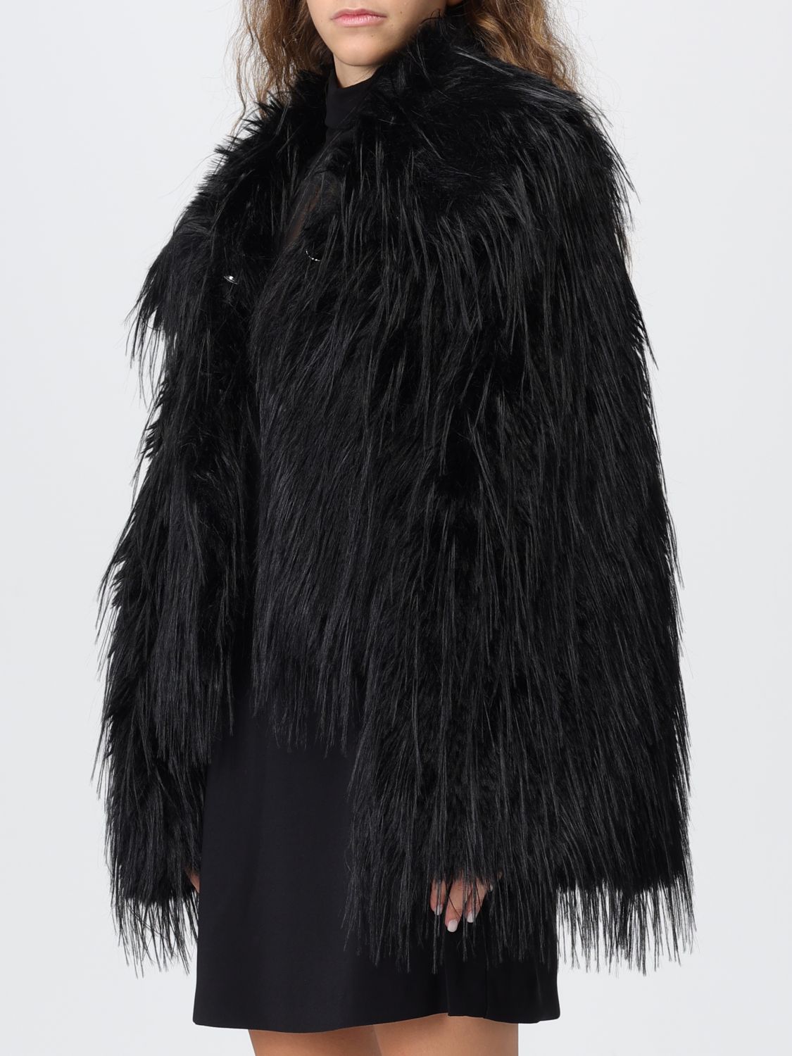 Pinko Fur Coats Woman Black