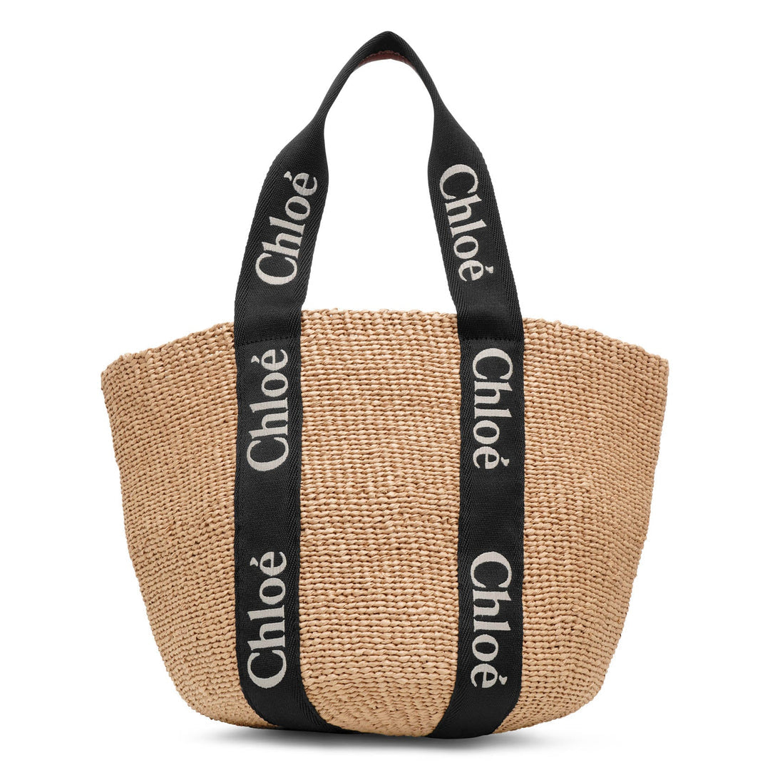 Chloe large woody basket bag in natural fibres