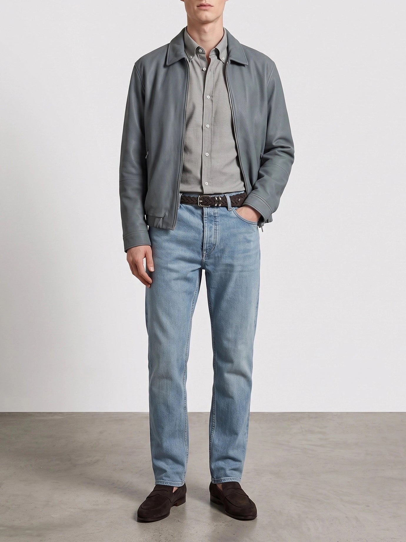 Brunello Cucinelli Nubuck leather jacket - Light Blue