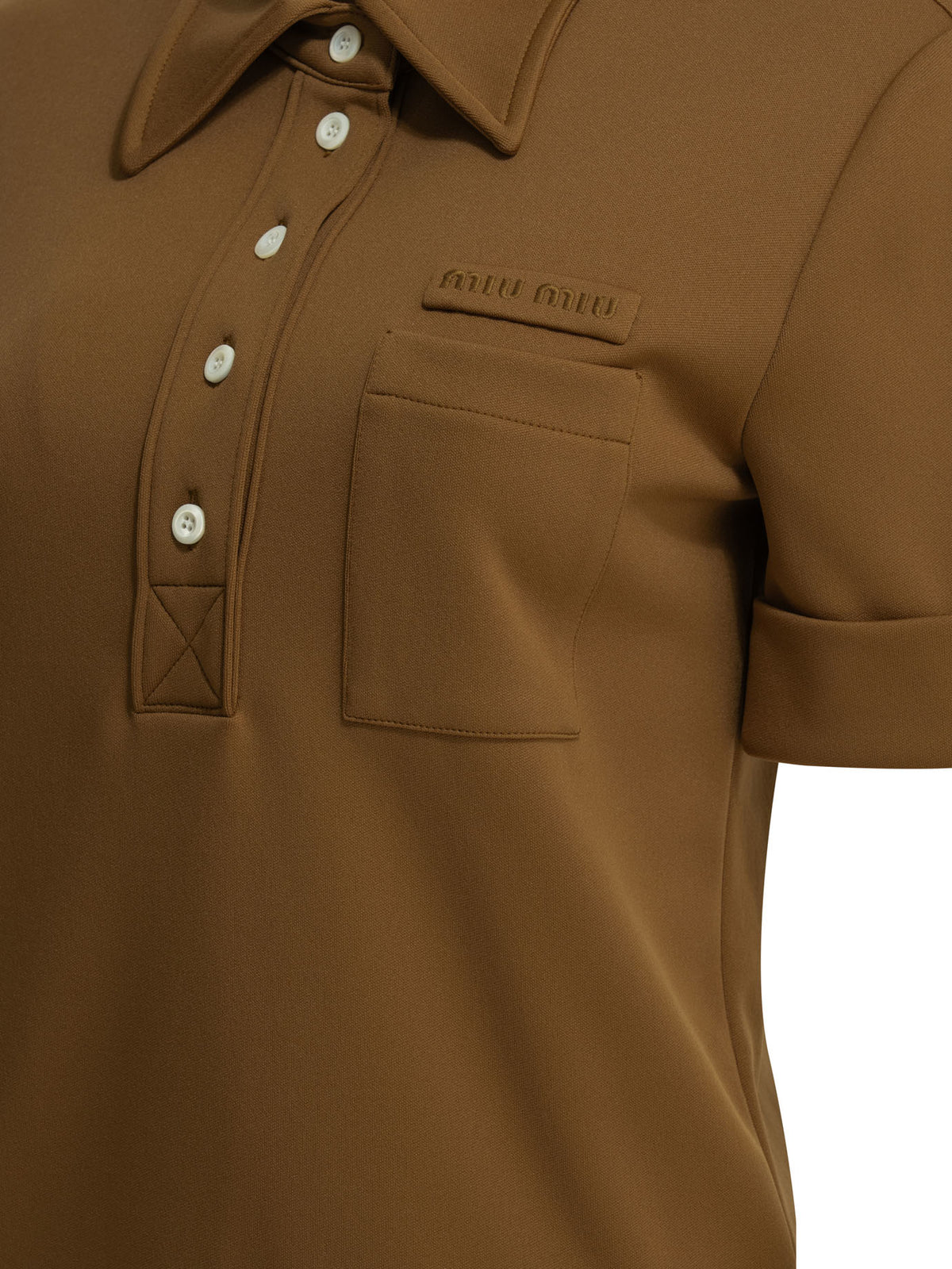 Miu Miu Polo shirt with buttons and logo - Brown
