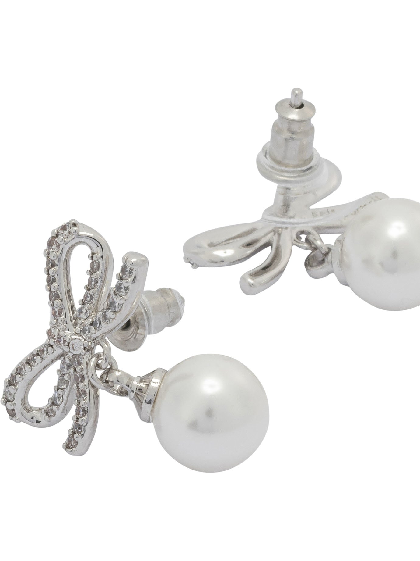 Self-Portrait Earrings with bow and pearls - Silver