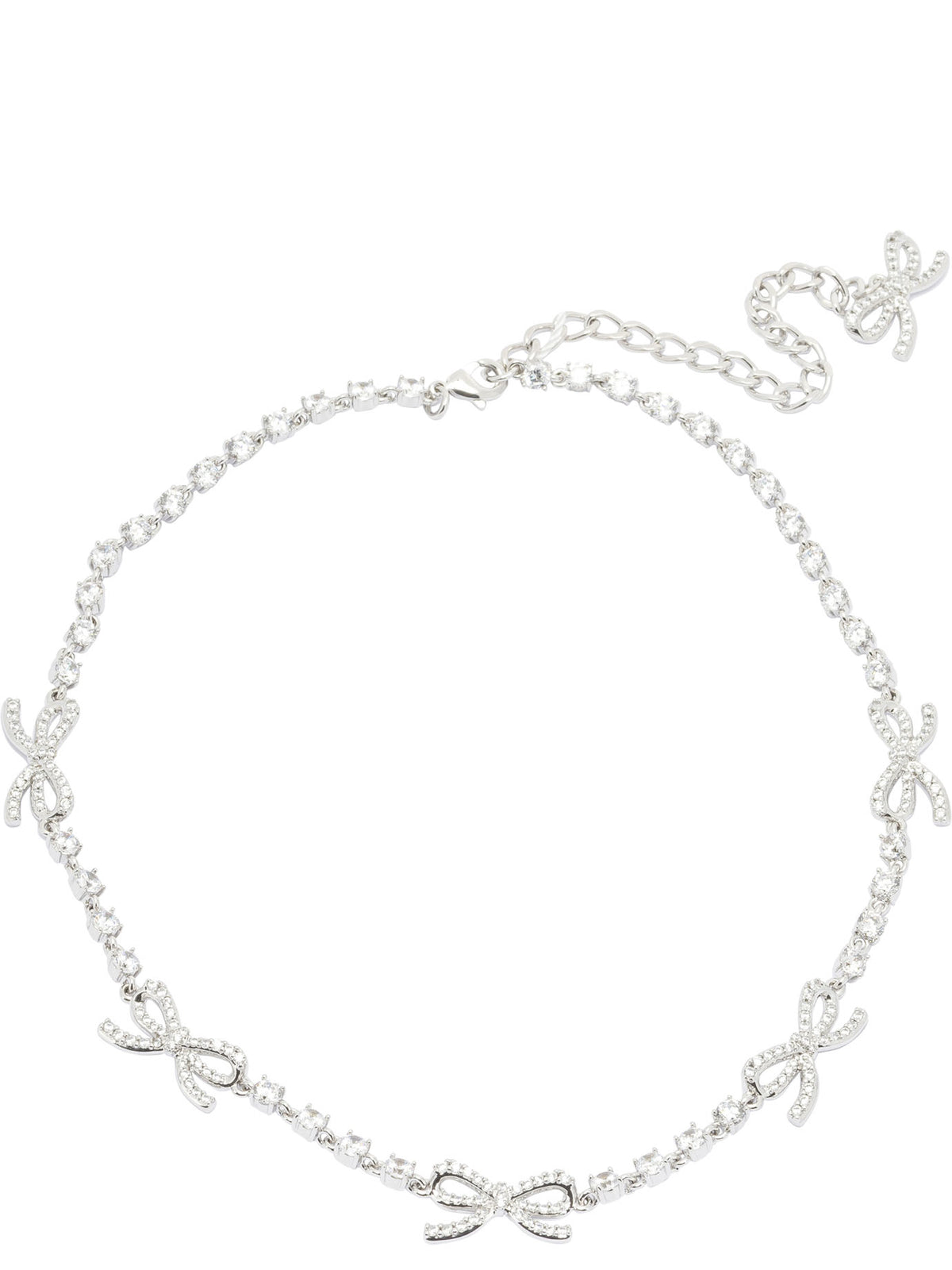 Self-Portrait Necklace with bows and crystals - Silver