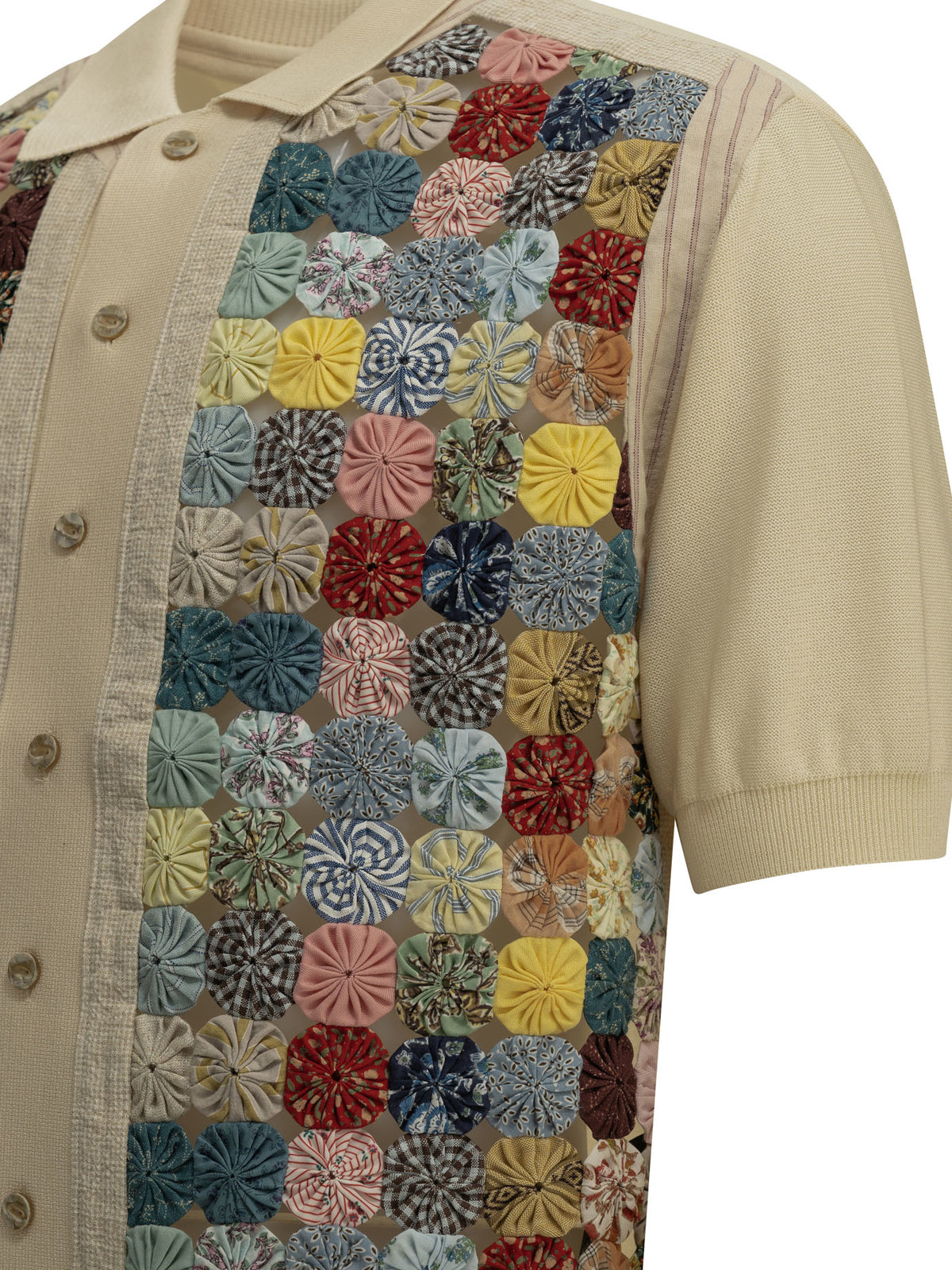 Kapital Button-down Polo Shirt "Knit x YOYO Quilt Polo" - Multicolor