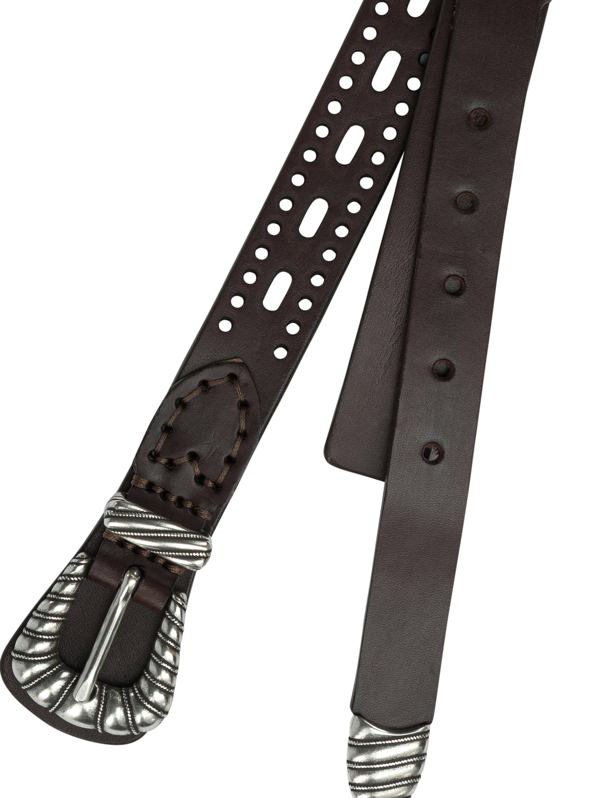 Etro Leather belt with perforated details - Brown
