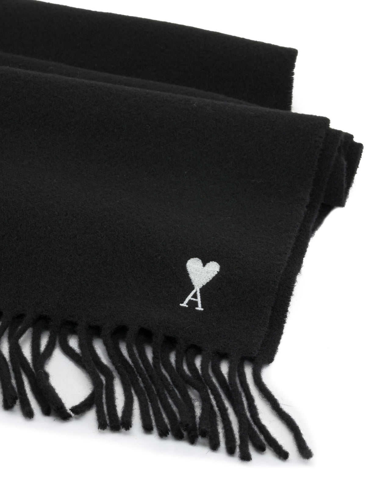 Ami Paris "Ami de Coeur" Fringed Scarf - Black