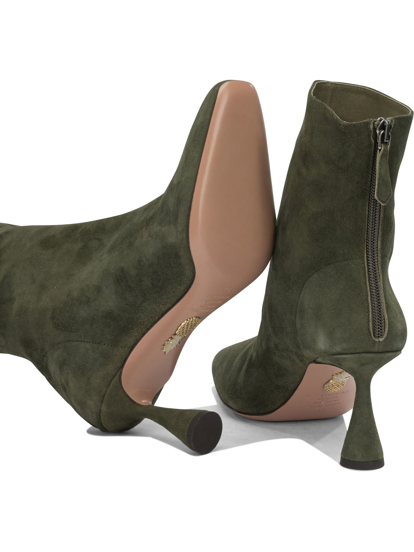Aquazzura "Amore 75 mm" Ankle Boots with Zipper - Green