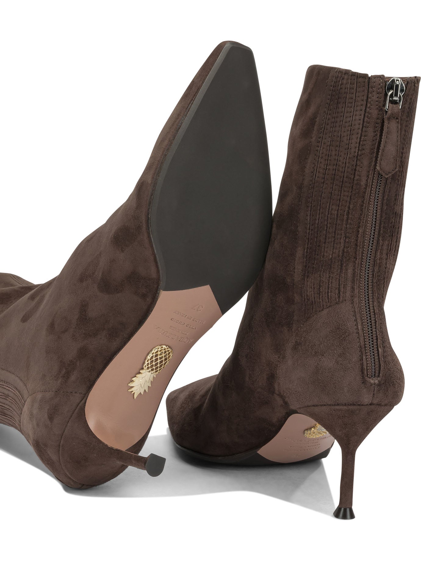 Aquazzura "Saint Honoré 65MM" Ankle Boots with Zipper - Brown