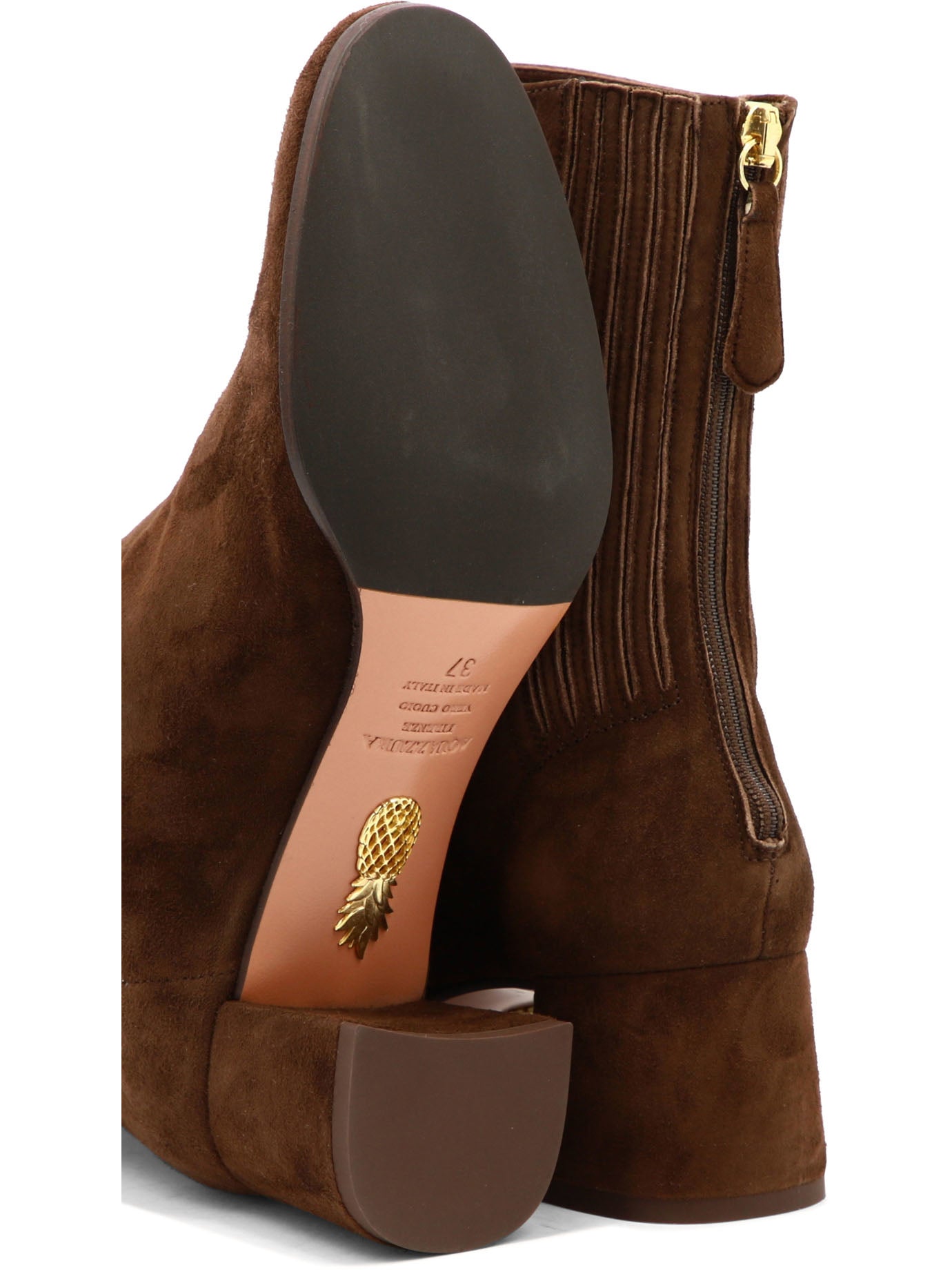 Aquazzura "Saint Honore 50 mm" Ankle Boots with Zipper - Brown