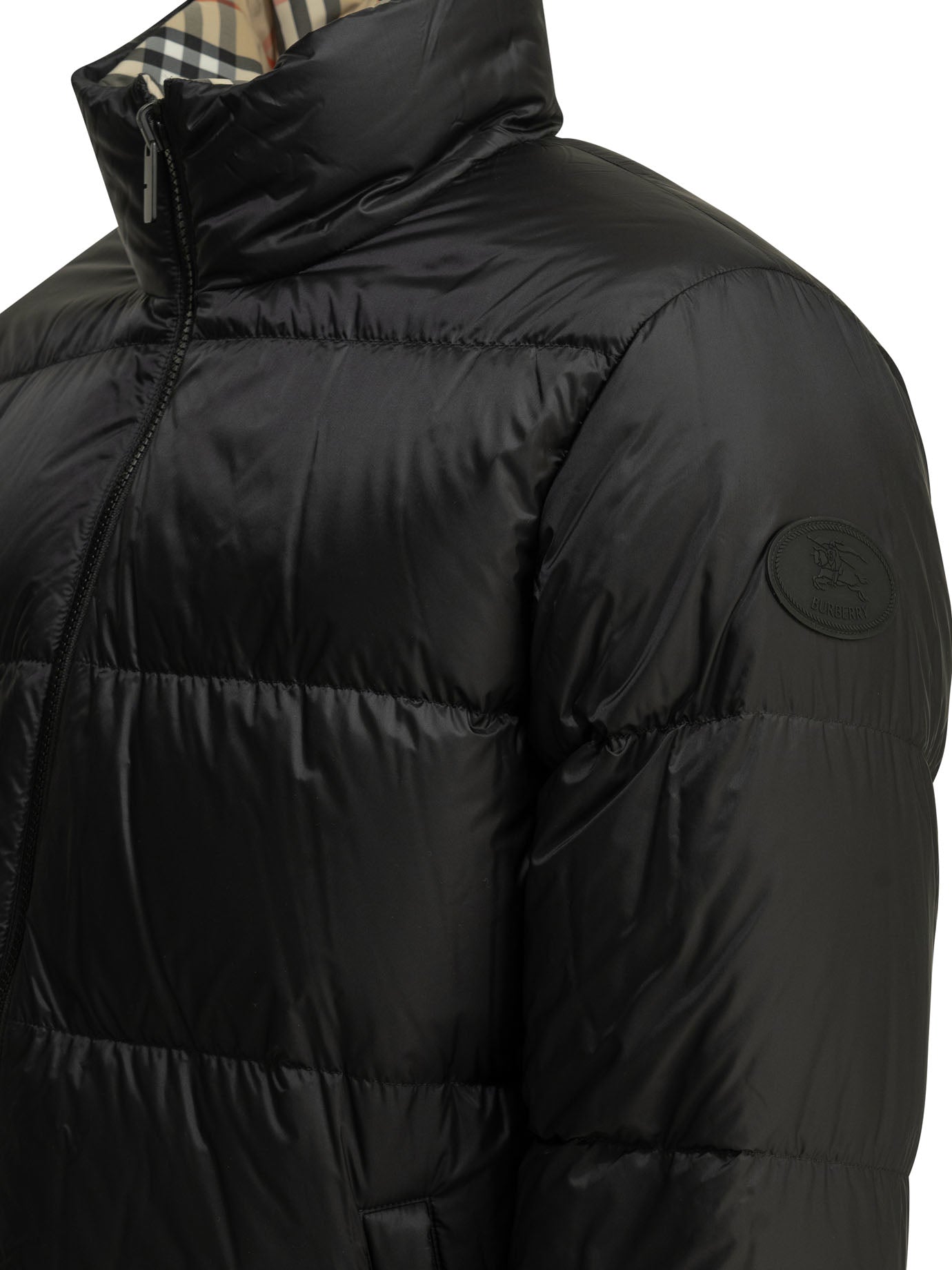 Burberry "Snowdon Check Reversible" Short Down Jacket - Beige