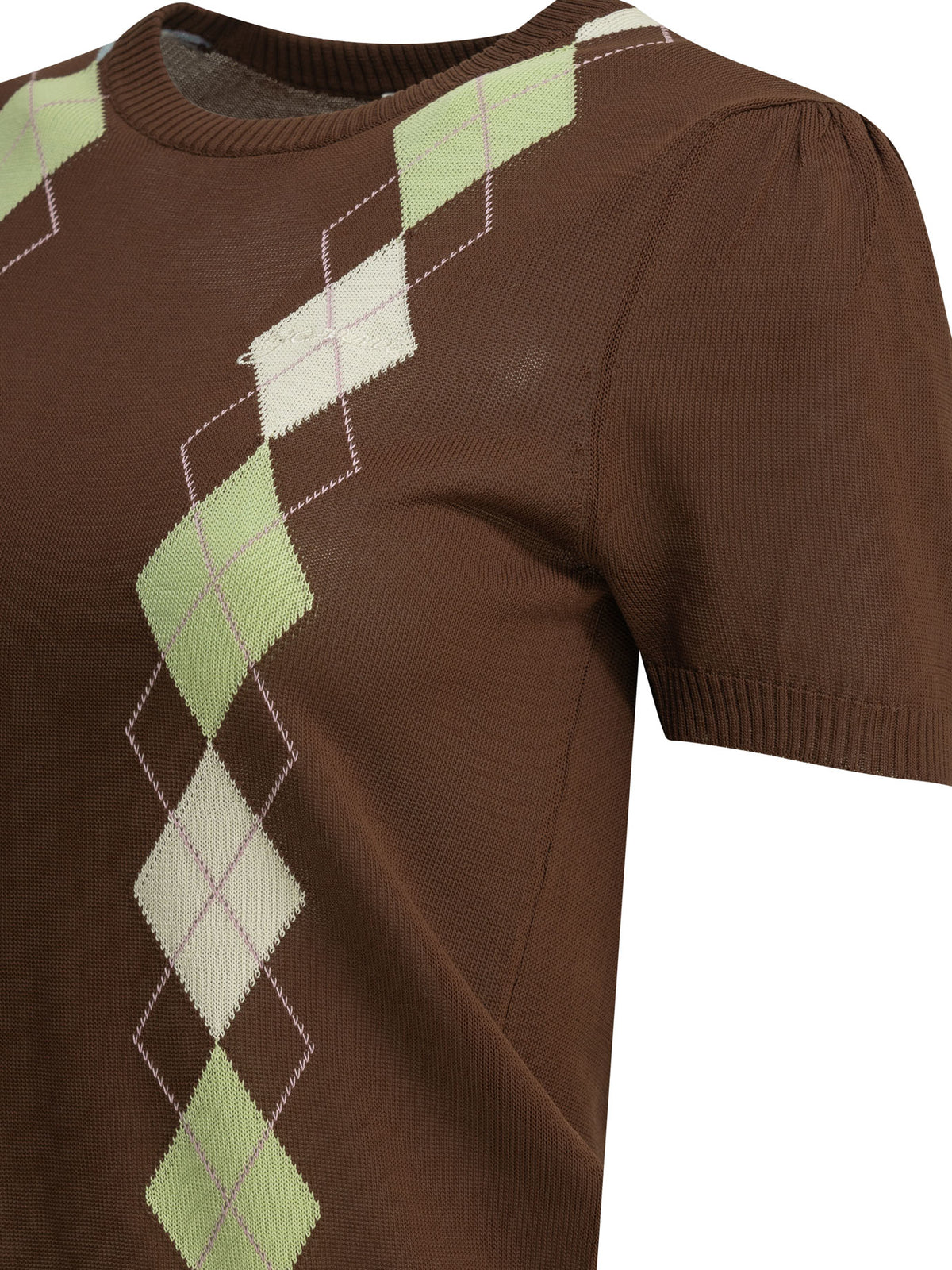 Ganni "Argyle" crewneck sweater - Brown