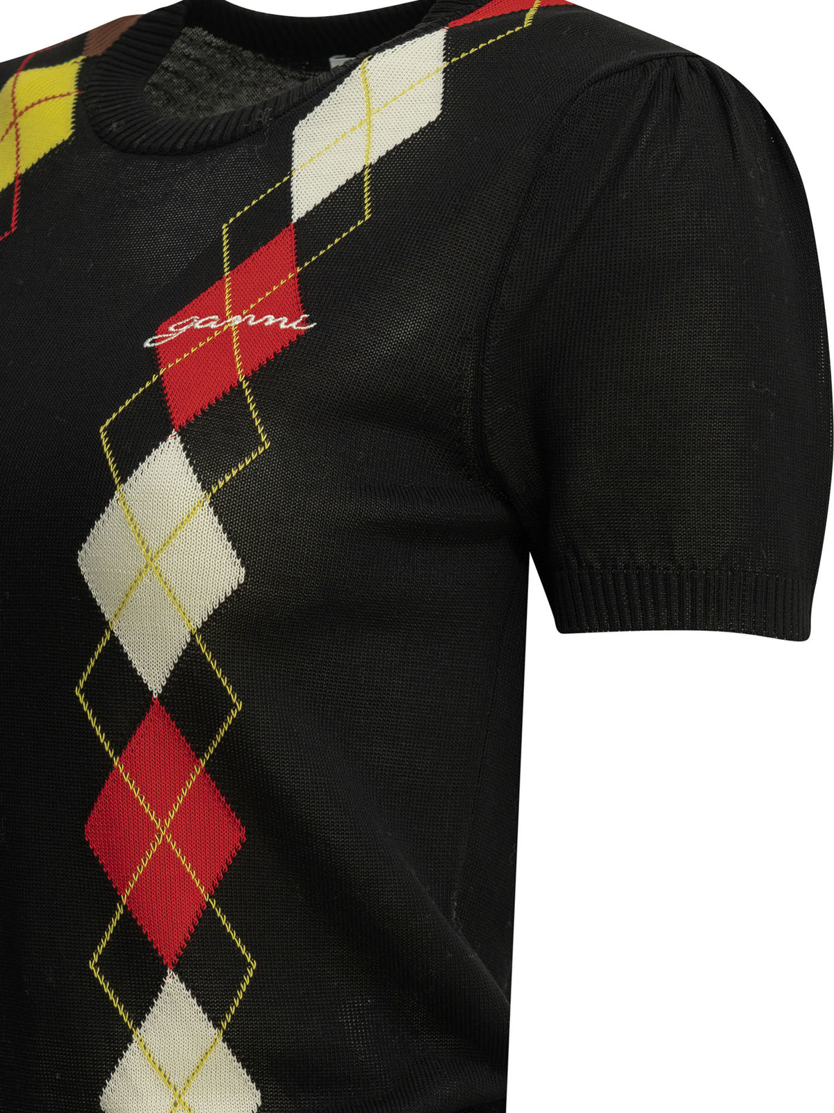 Ganni "Argyle" crewneck sweater - Black