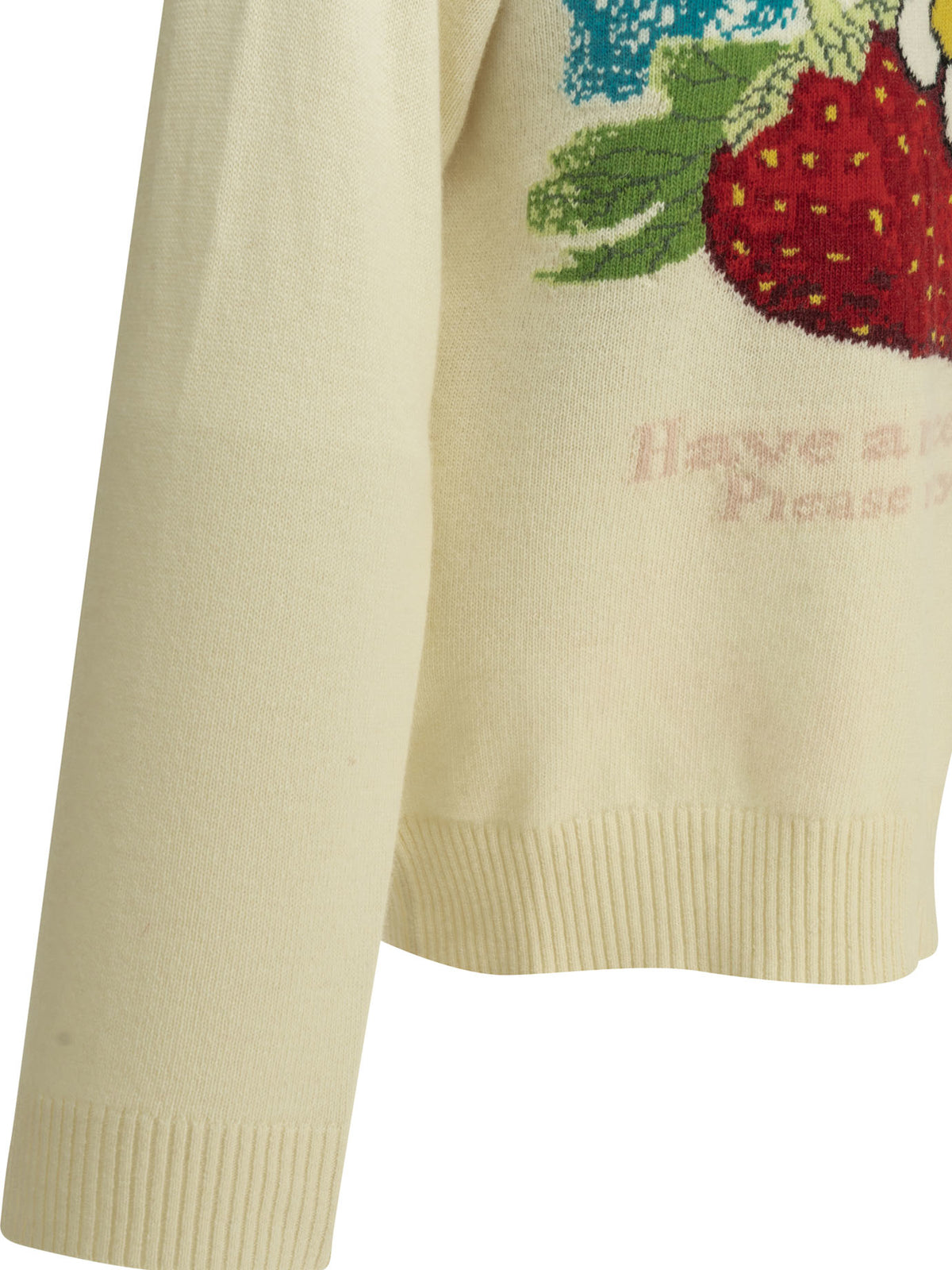 Ganni "Strawberry" Crew-neck sweater - White