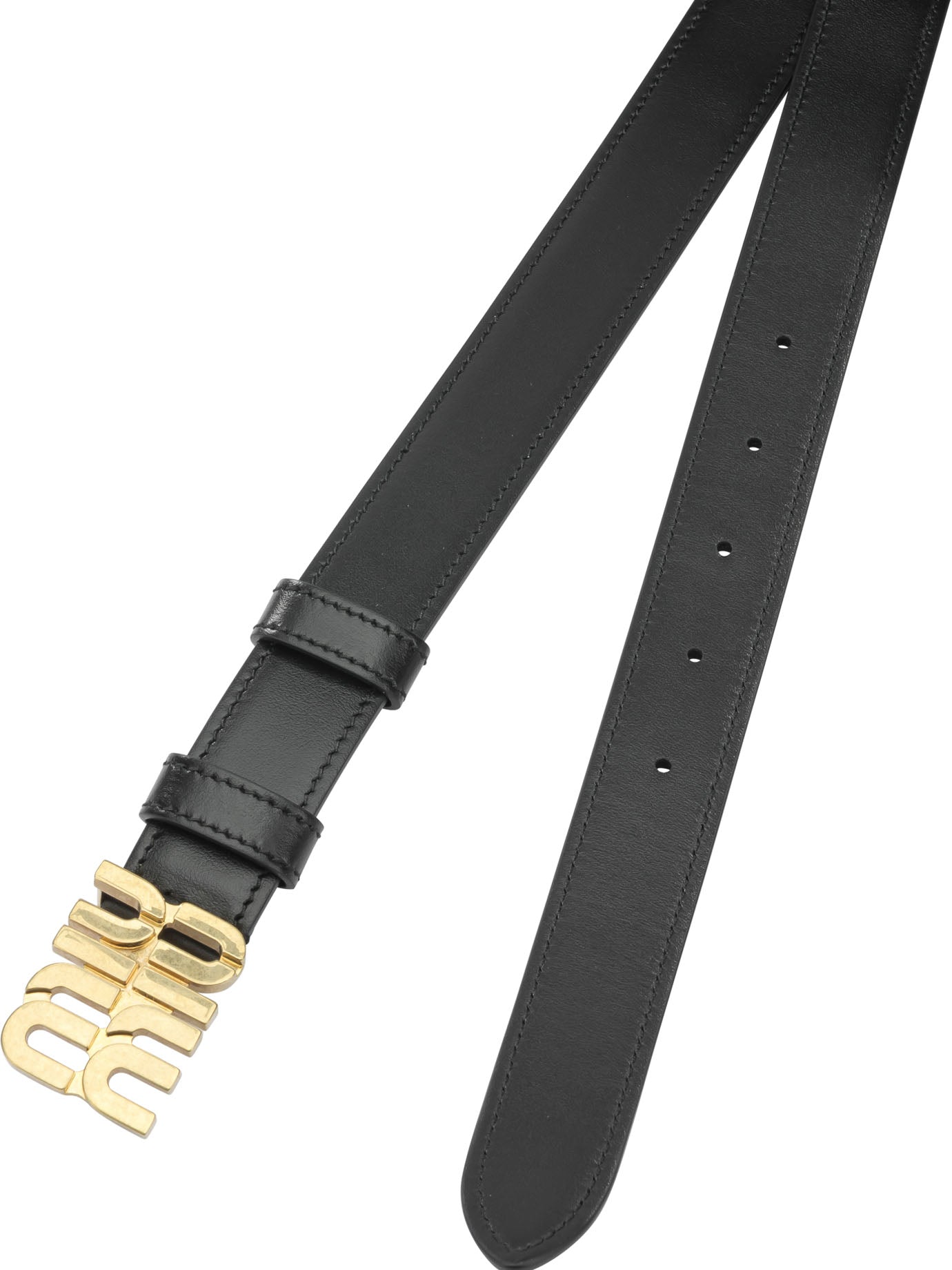 Miu Miu Leather belt with logo - Black