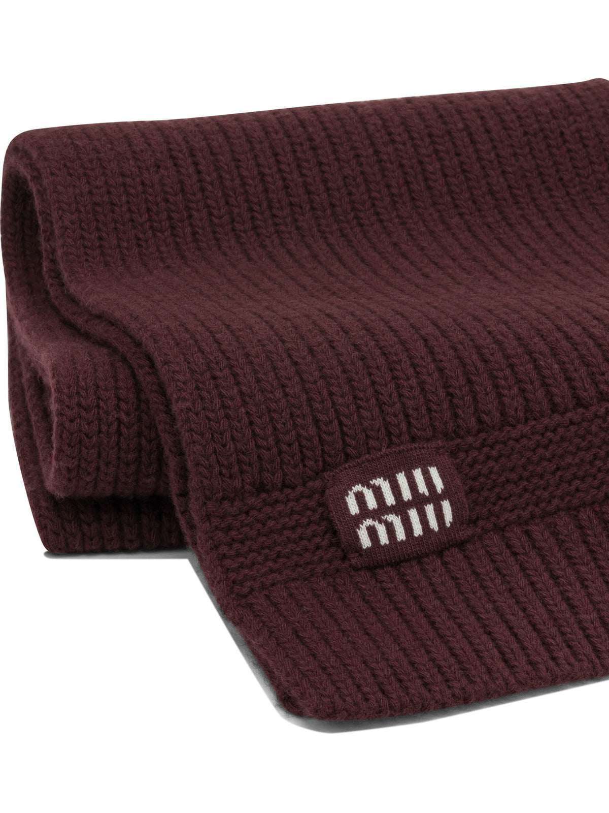 Miu Miu Wool and cashmere scarf with logo - Bordeaux