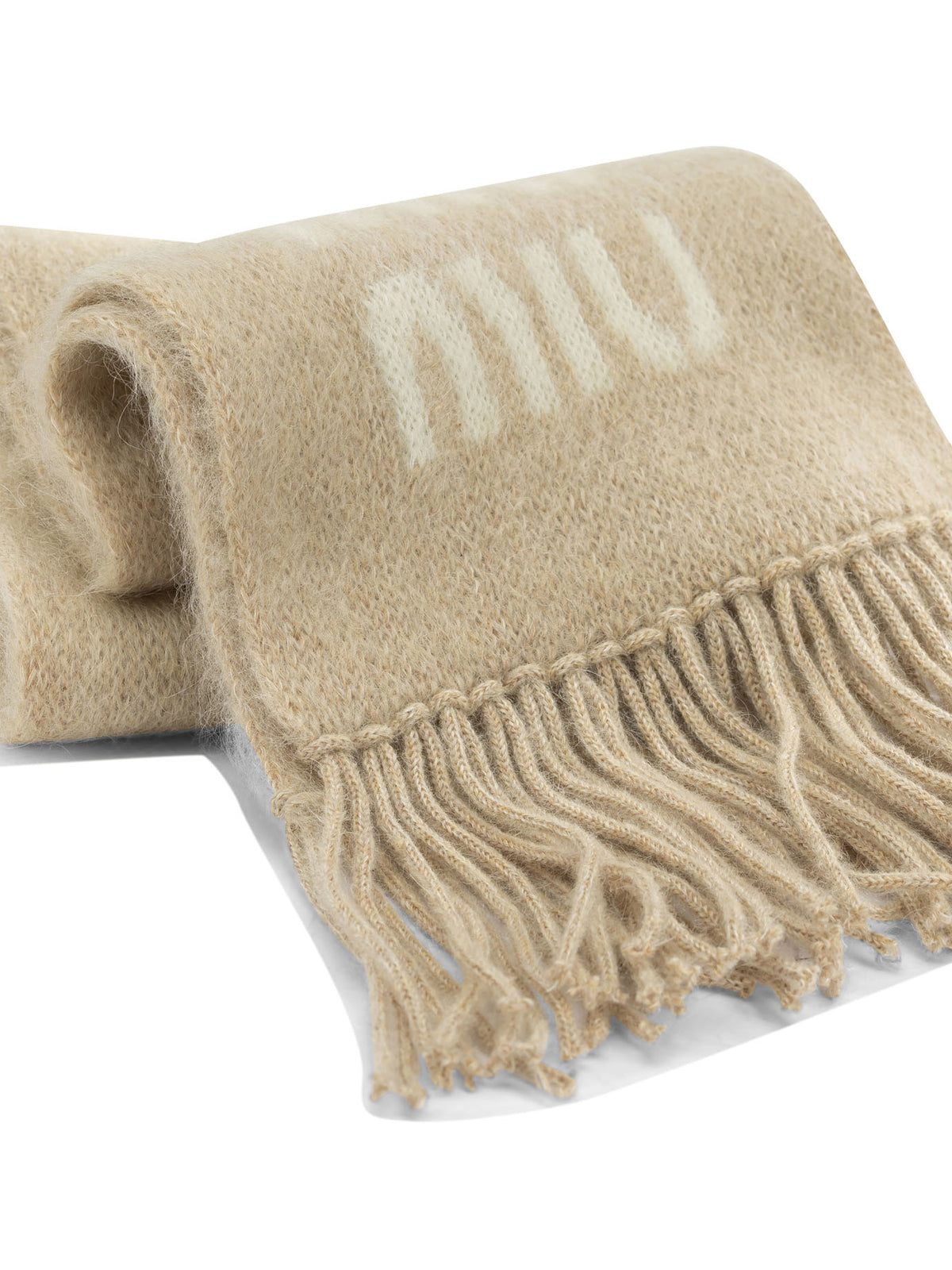 Miu Miu Merino Wool Fringed Scarf - Beige