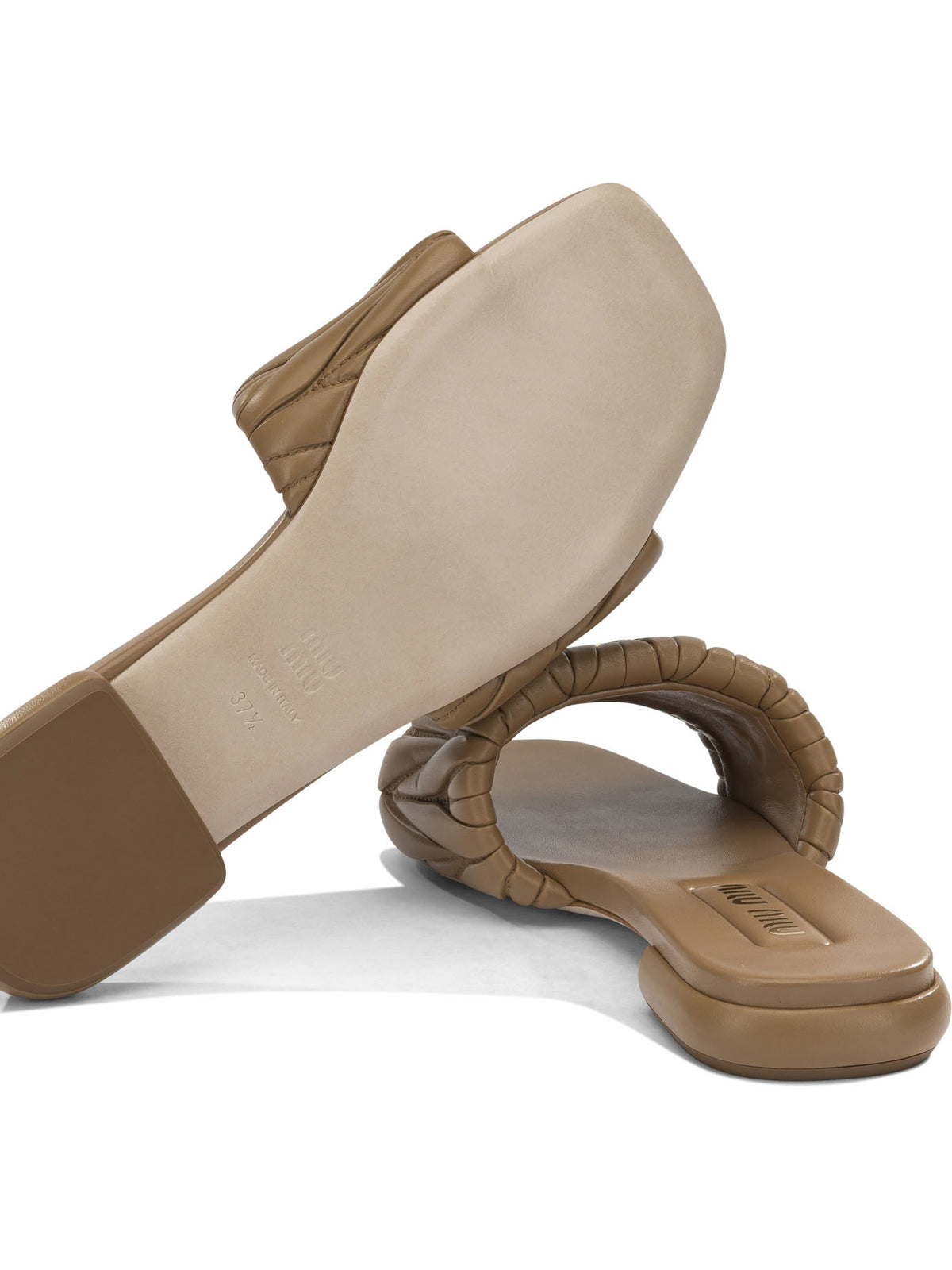 Miu Miu Matelassé leather slides - Brown