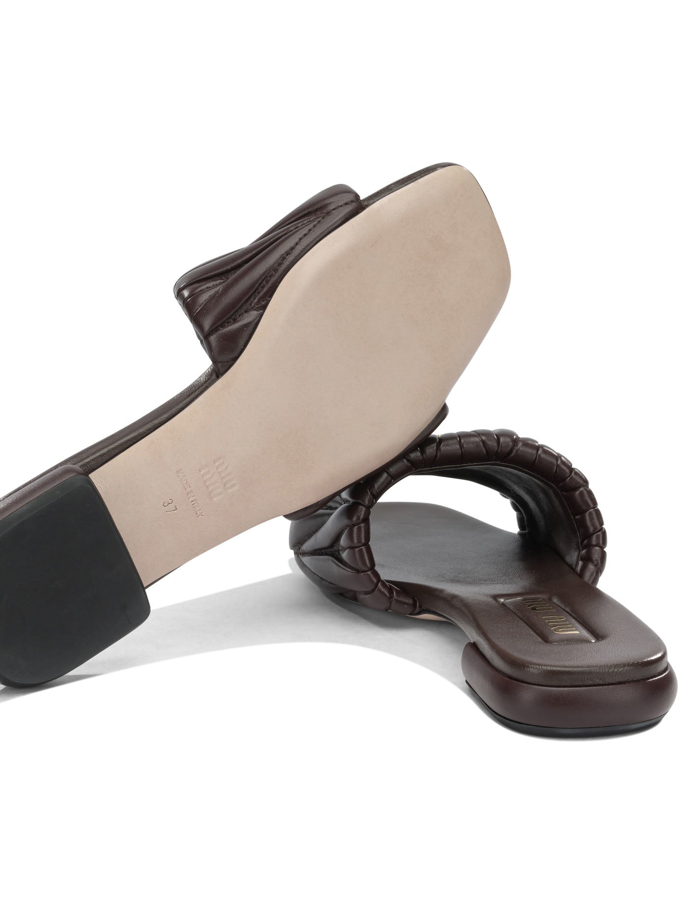 Miu Miu Matelassé leather slides - Brown