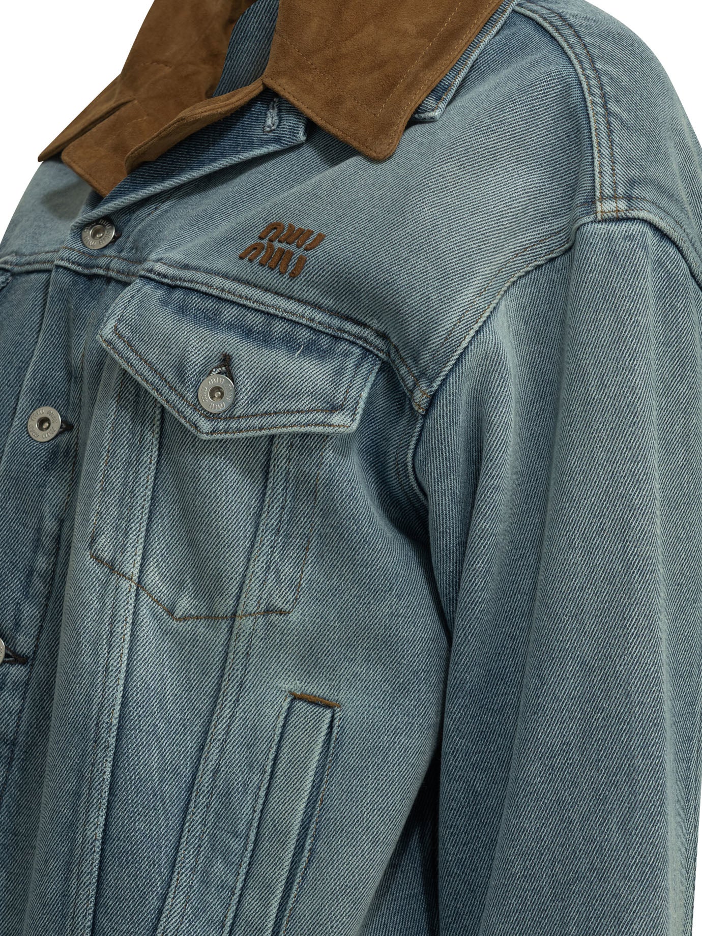Miu Miu Denim jacket with logo - Light Blue