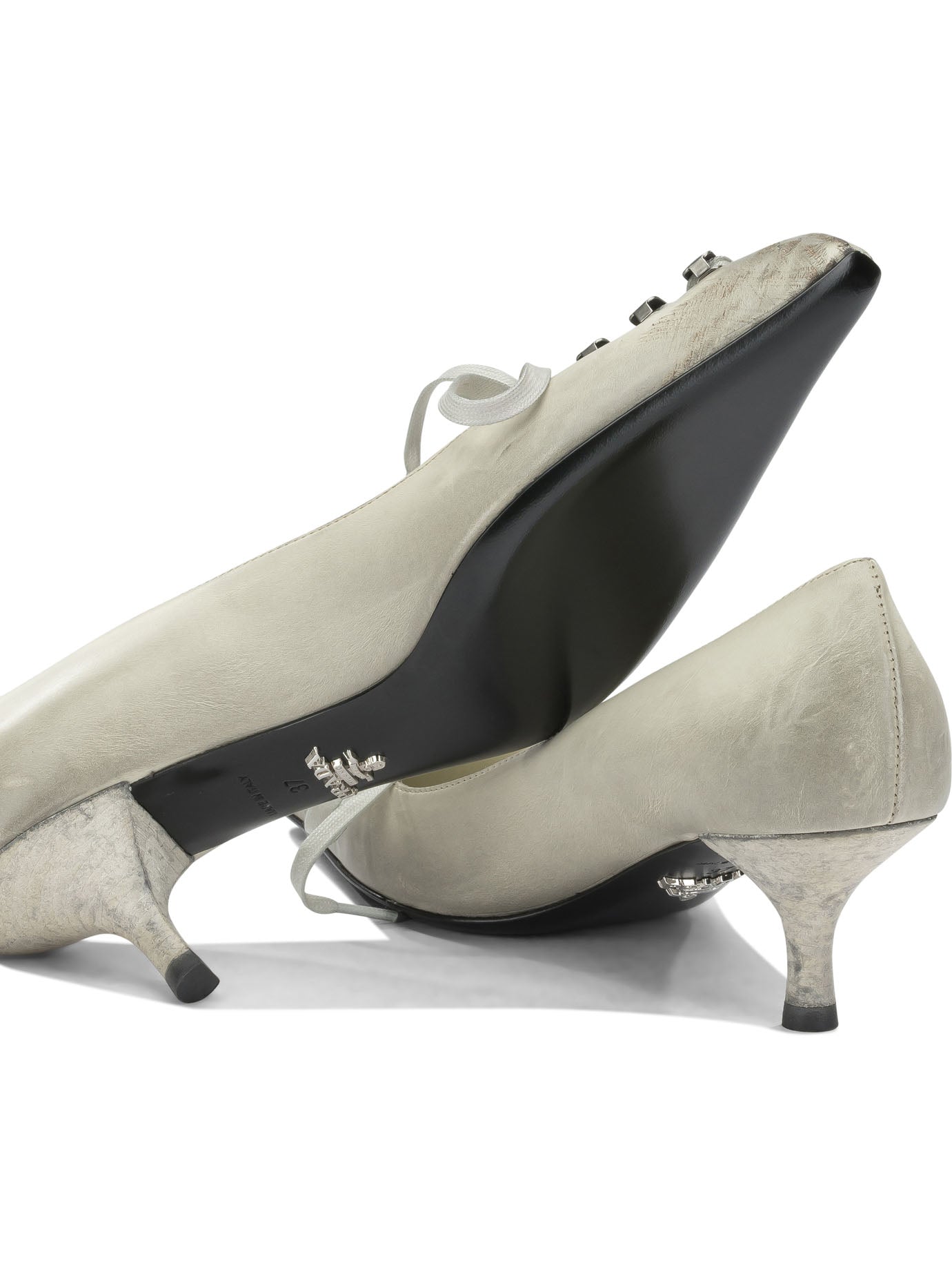Prada Antique-Finish Leather Pumps - White