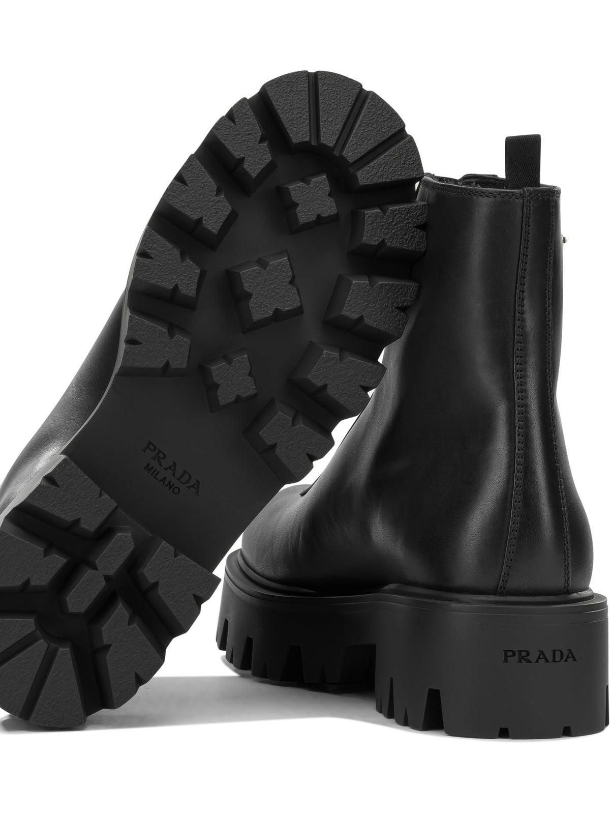 Prada Leather Ankle Boots with Zippers - Black