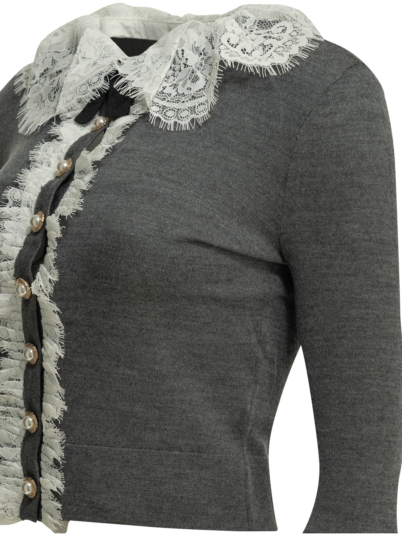 Self-Portrait Sweater with lace collar - Grey