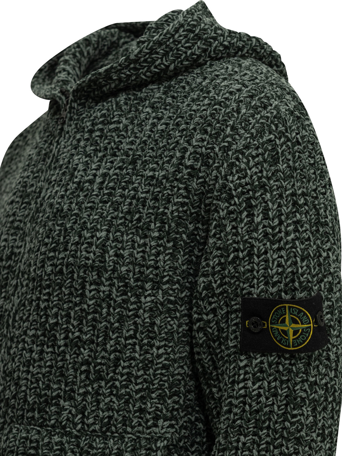 Stone Island Zip-Up Sweater Made of Mouliné Cotton - Green
