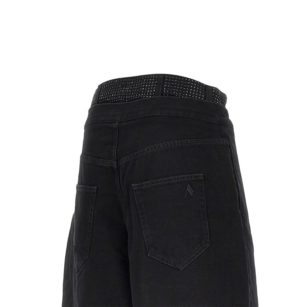THE ATTICO Cropped denim pants with rhinestones