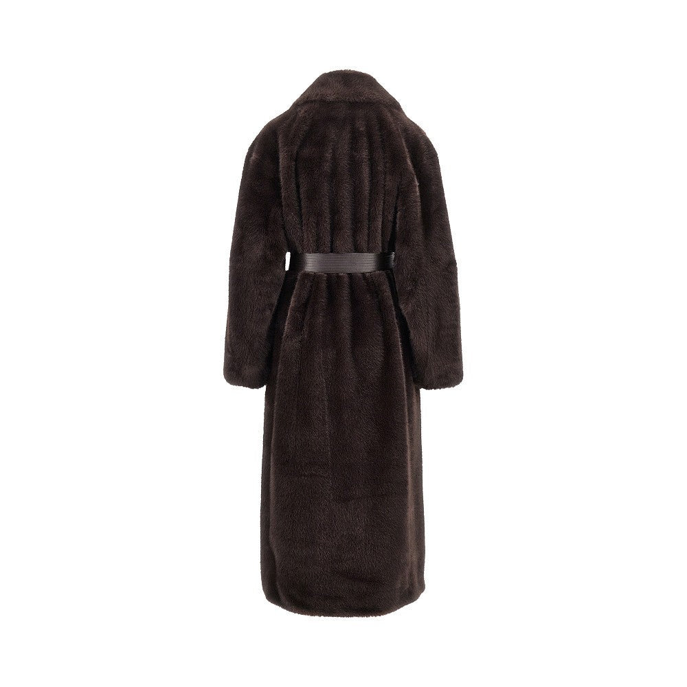 PINKO Faux fur long coat with belt