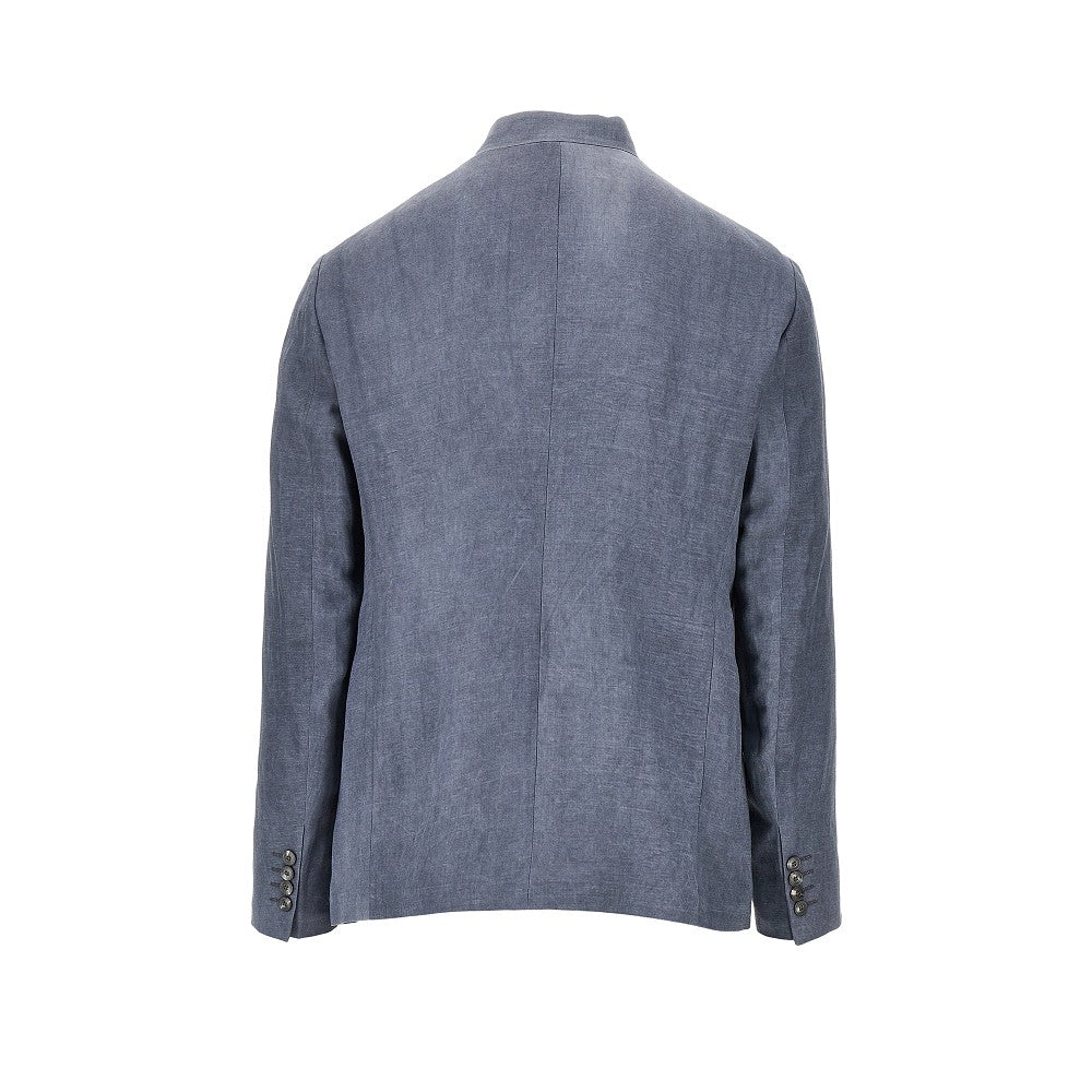 EMPORIO ARMANI Linen-blend crepe jacket with guru collar