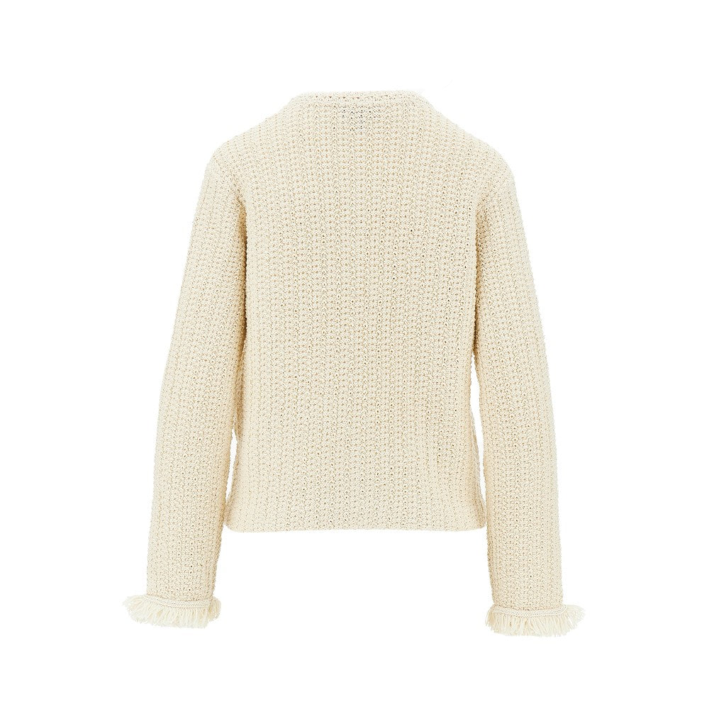 EMPORIO ARMANI Raffia effect crochet knit jacket