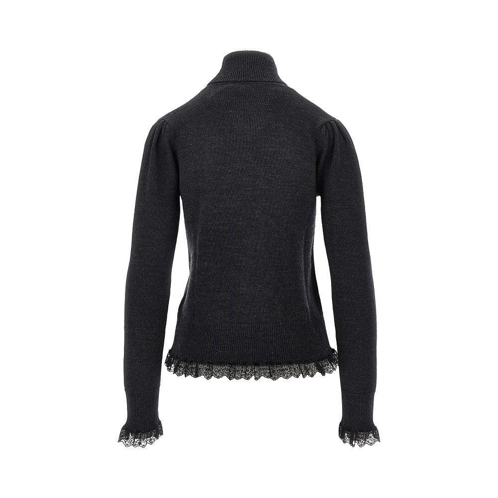 Ganni Merino wool sweater with lace trimming