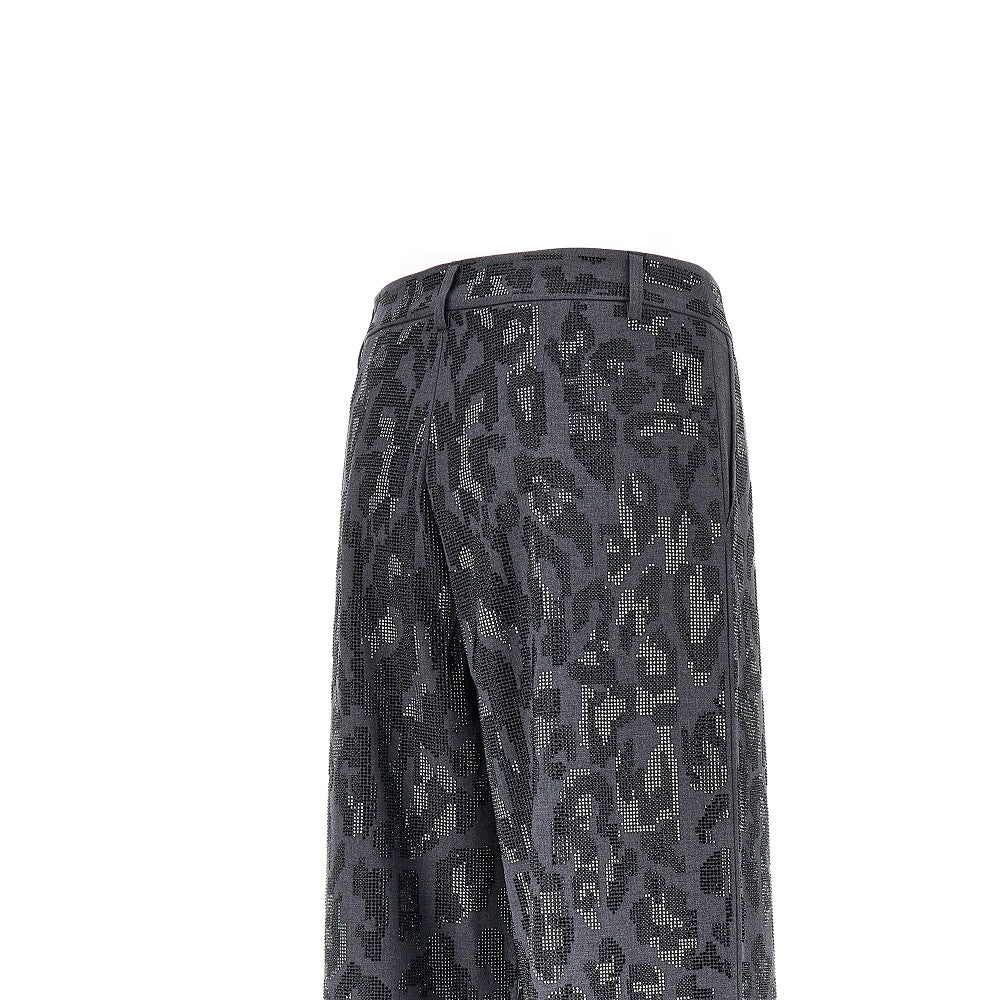 PINKO Strass-embellished leopard wide leg pants