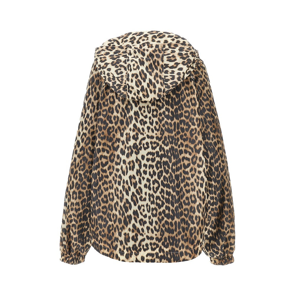 Ganni Leopard-print nylon hooded blouson jacket