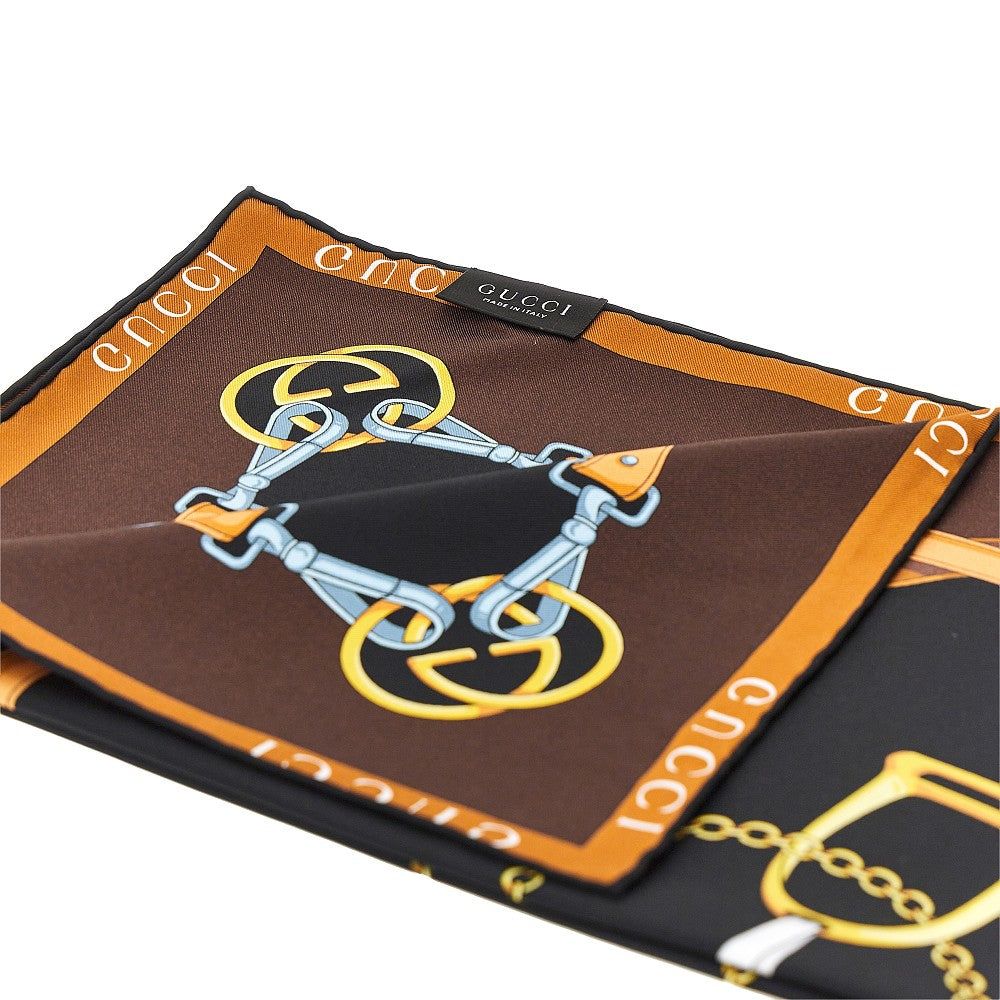 GUCCI Silk twill scarf with Horsebit print