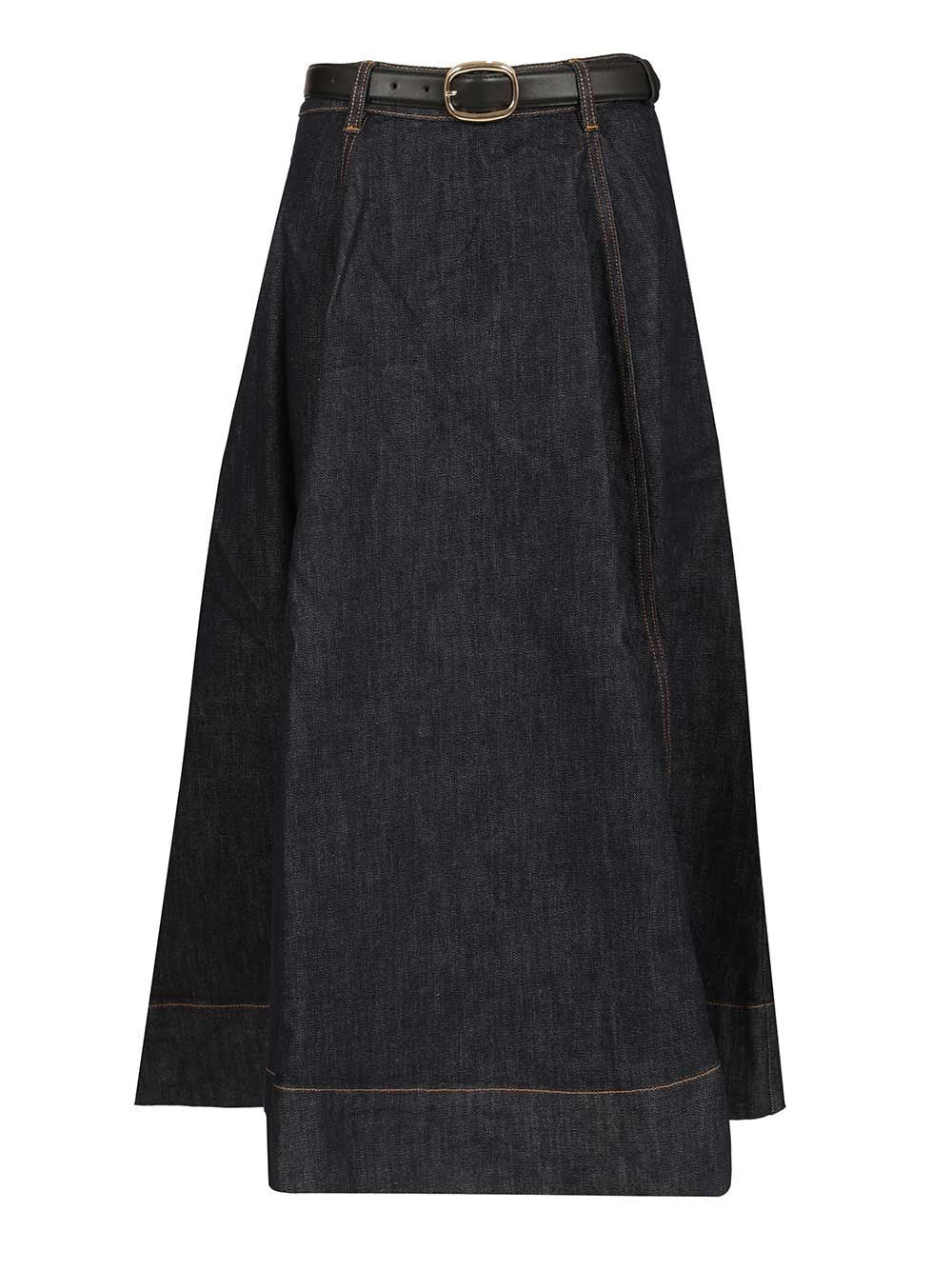 Self-Portrait Denim Midi Skirt - Blue