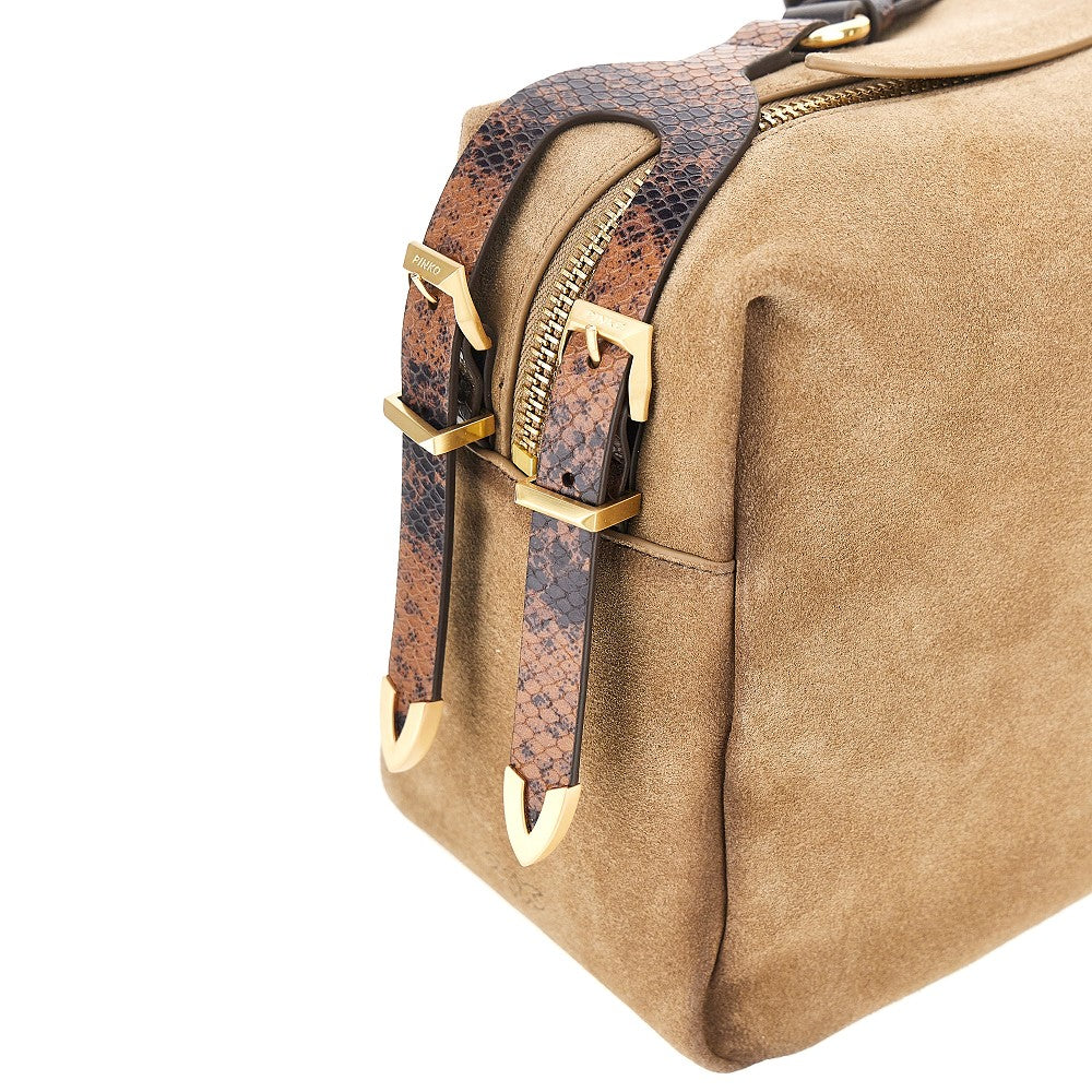 PINKO Suede leather large 'Keeper' shoulder bag