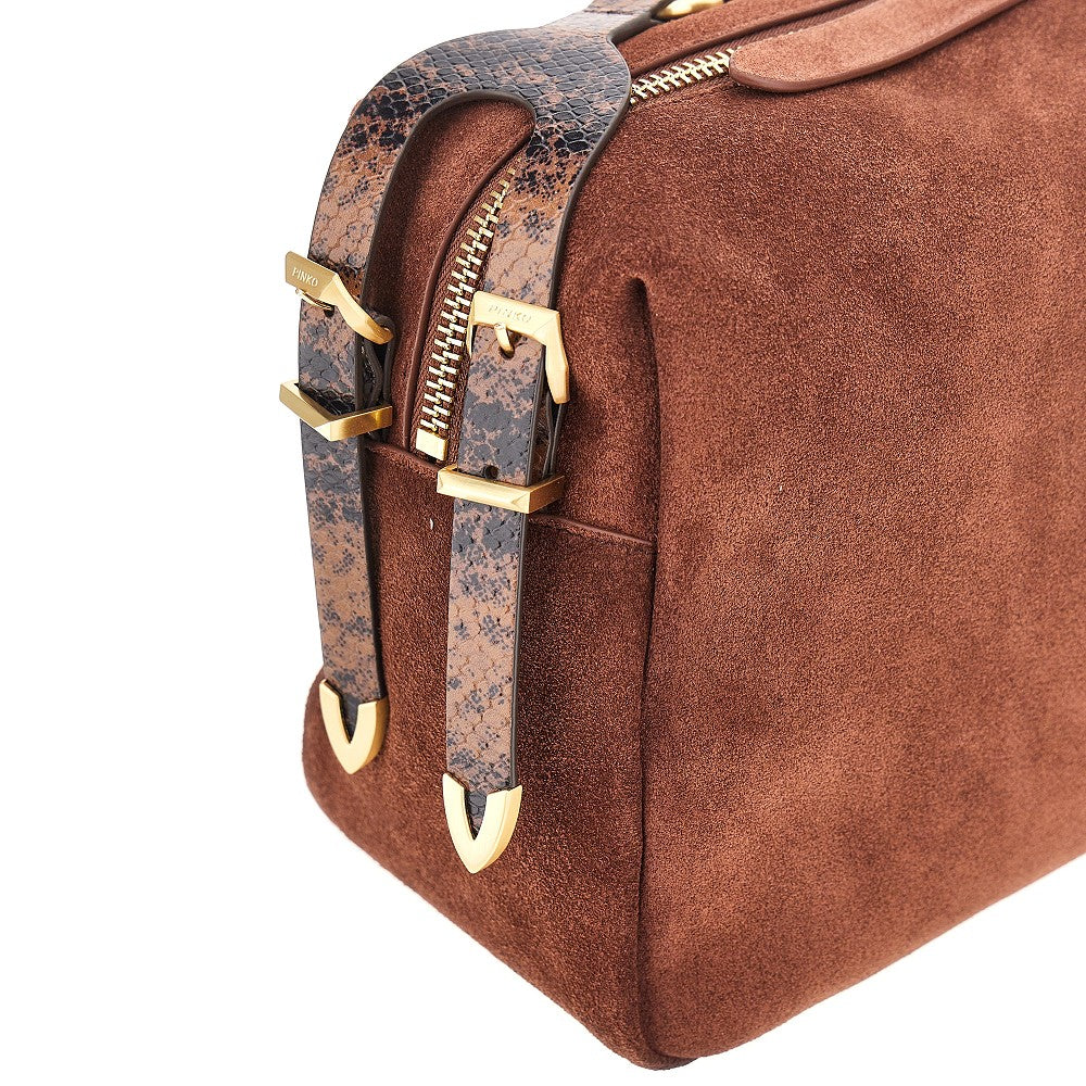 PINKO Suede leather large 'Keeper' shoulder bag