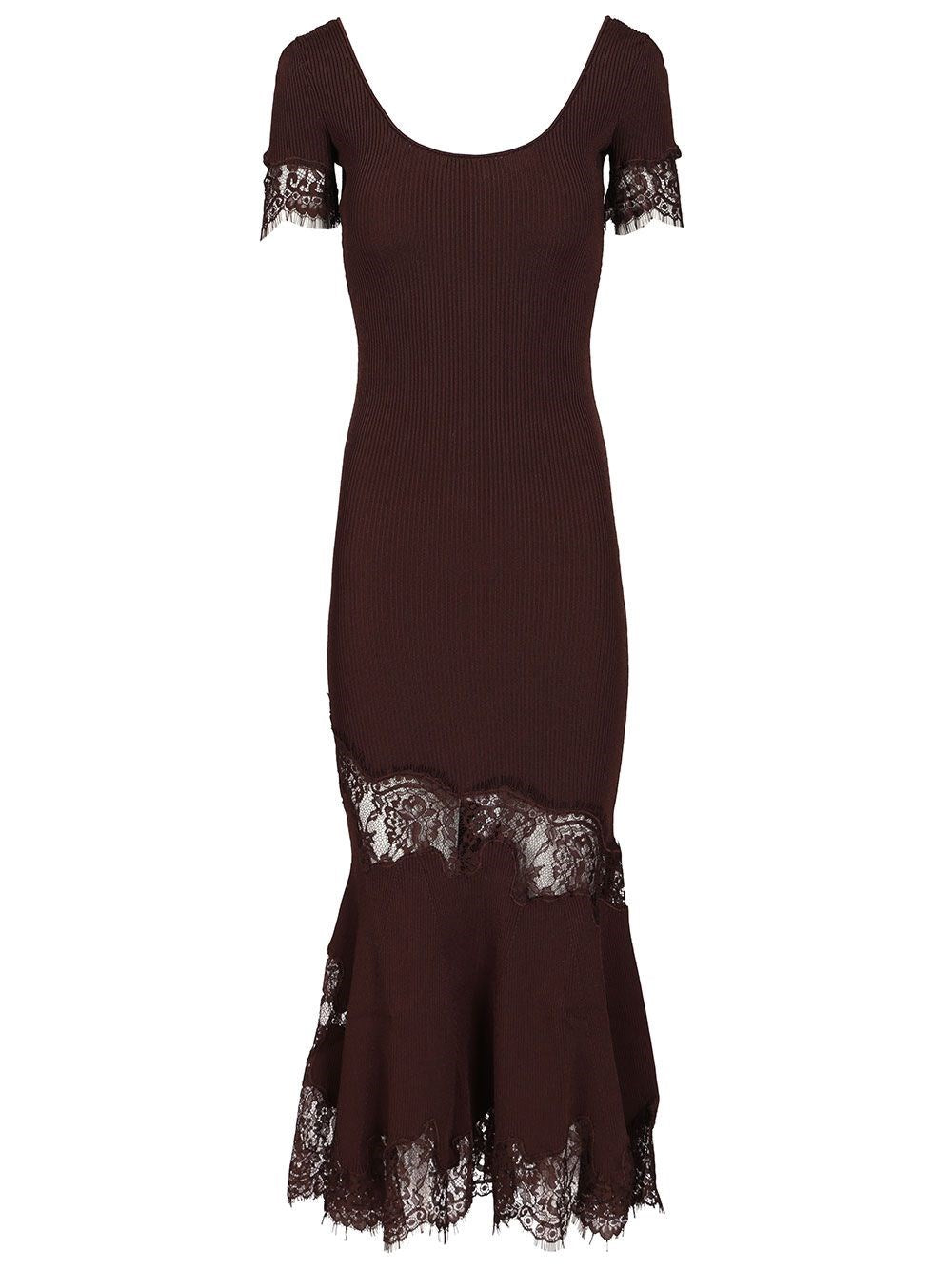 Self-Portrait Ribbed Midi Dress - Brown