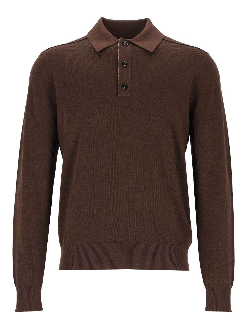 Burberry Long-Sleeved Wool Polo Shirt - Brown