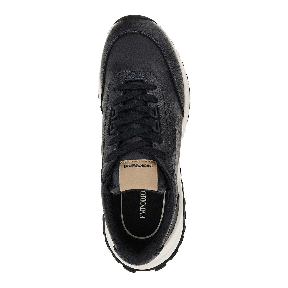 EMPORIO ARMANI Grained leather sneakers with logo