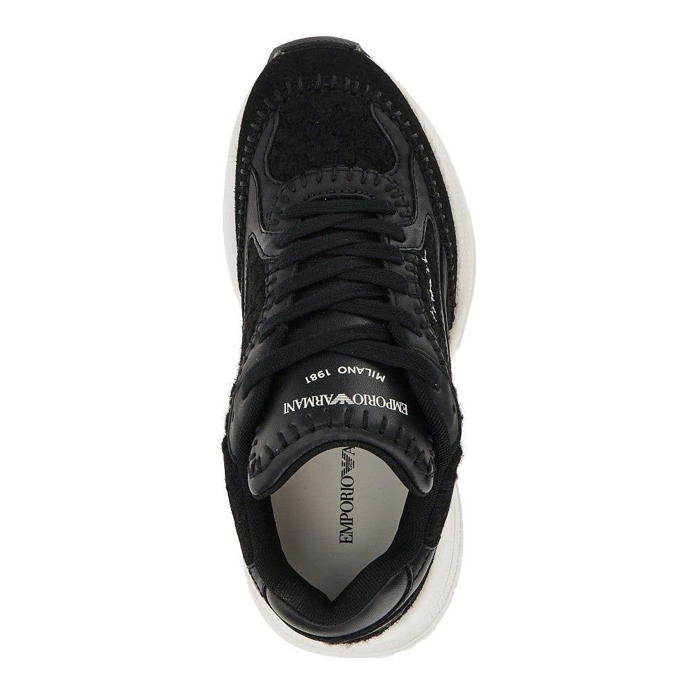 EMPORIO ARMANI Knitted sneakers with faux leather details