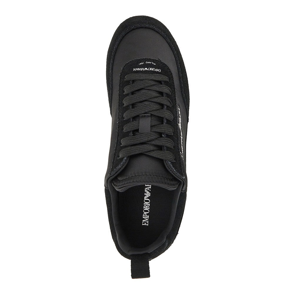 EMPORIO ARMANI Satin and suede leather sneakers