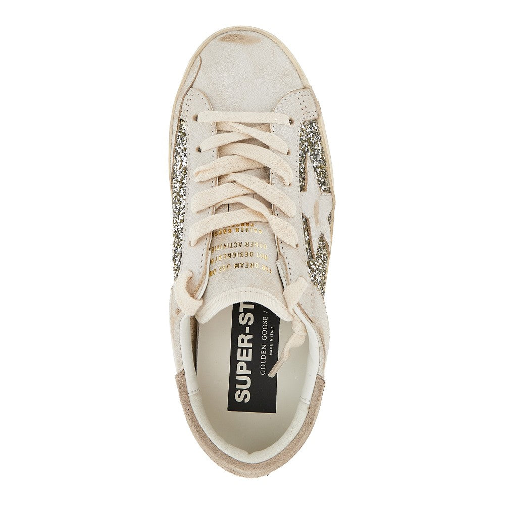 GOLDEN GOOSE Leather and glitter Super-Star sneakers