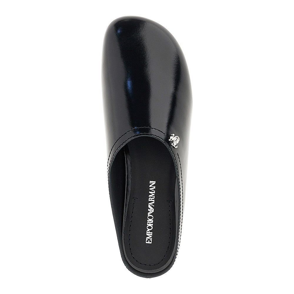 EMPORIO ARMANI Pantent and brushed leather mules
